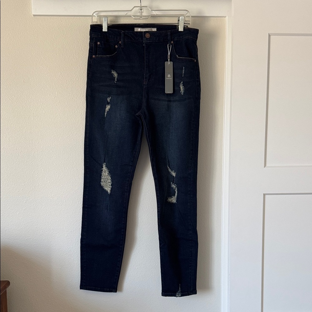Tractr Dark Blue Distressed Ankle Jeans size 10